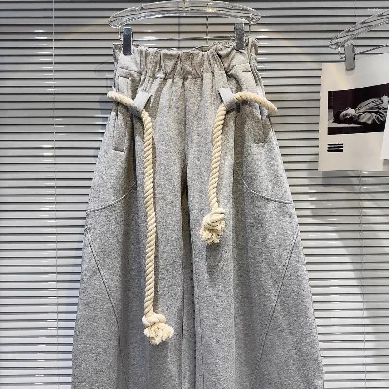 Women's Pants 2025 Girl Women Rope Belt Flowering Device Couple Loose Wide Legs Street Casual Trousers Wear