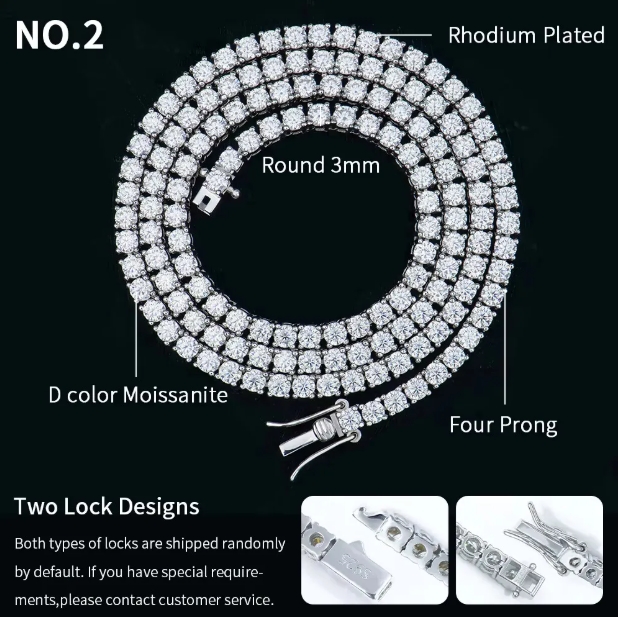 Custom Hip Hop Jewelry Necklace 4Mm Sterg Sier Hiphop VVS Moissanite Tennis Chain