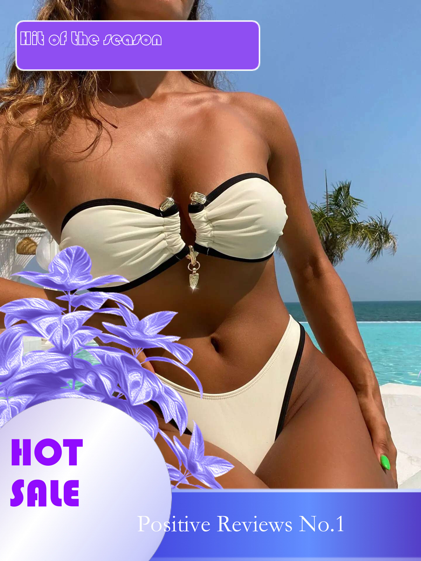 Dongdumaoyi Bandeau Bikini Women Sexy Beige Contrast Pleate Push Up Micro Swimwear Brazilian Cut Out Beach Bathing Suit Thong Swimsuit