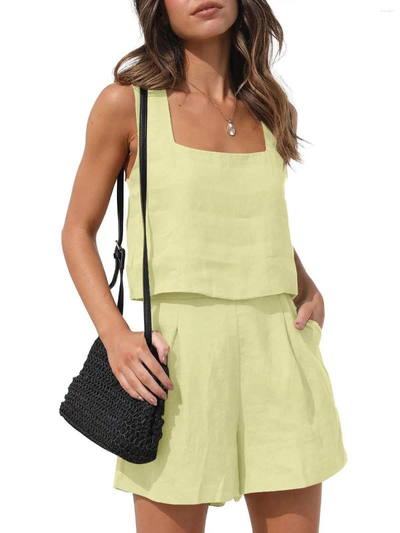 Women's Tracksuits Womens Summer 2 Piece Outfits Lounge Matching Sets Two Linen Shorts Crop Tops 2025 Trendy Clothes Vacation Set 7 Colors 1e
