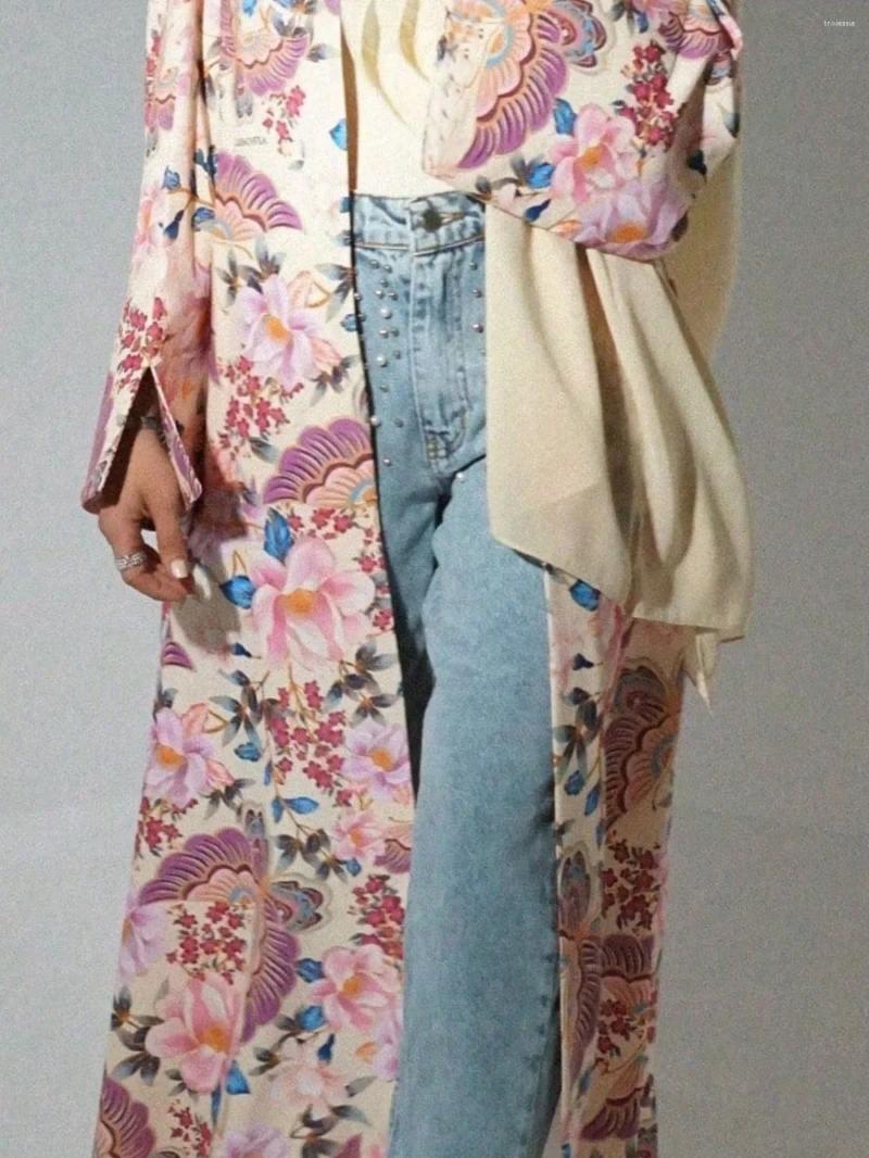 Ethnic Clothing Middle Eastern Women Loose Abaya Muslim Full Sleeve Printed Floral Open Front Abayas Jilbabs Islamic Maxi Dresses Turkey