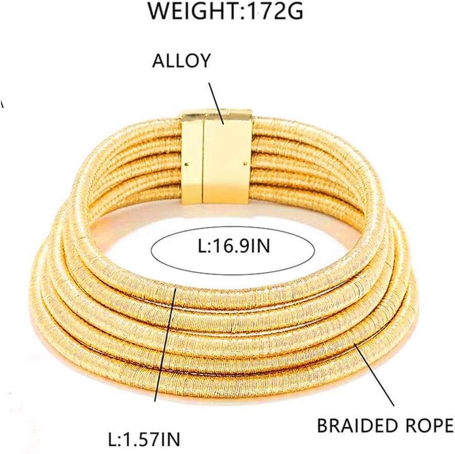 African Choker Necklace Gold Rope Weave Collar Layered Boho Tribal Chokers Multilayer Statement Party Jewelry Accessories for Women