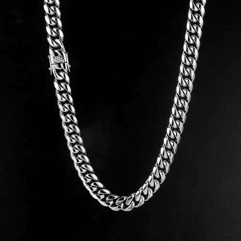 Factory Wholesale Hip Hop Cuban Link Mens Miami Stainless Steel 18k Silver Plated Chain Necklace Cuban Link Chain