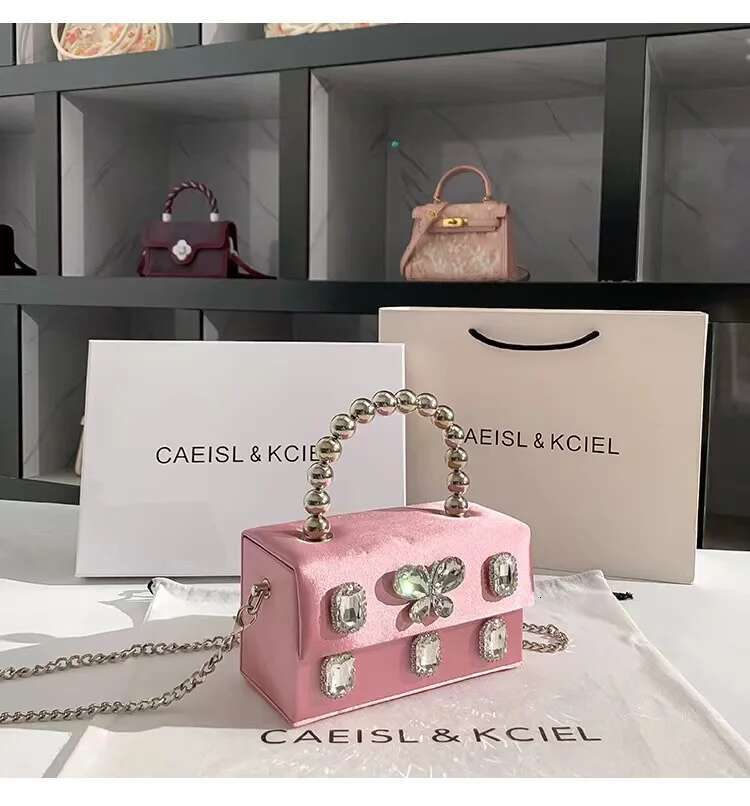 High Quality Satin Square Box Women Handbag Crystal Shiny Rhie Dia Evening Dinner Party Clutch Purse Messenger Bag