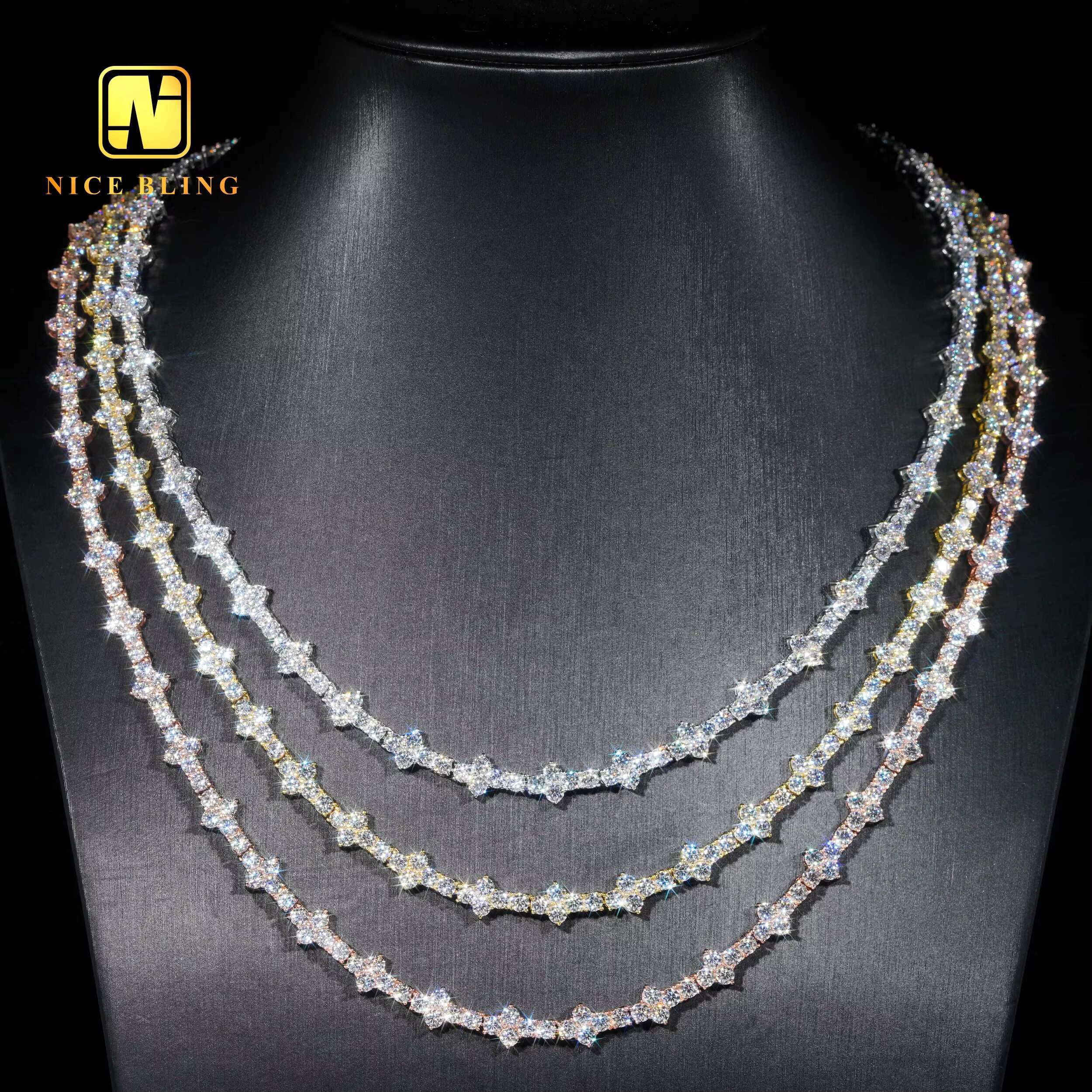 New Arrival Moissanite Tennis Chain Necklace 4MM Cross Tennis Necklace Hiphop Fashion Diamond Chains 925 Sterling Silver