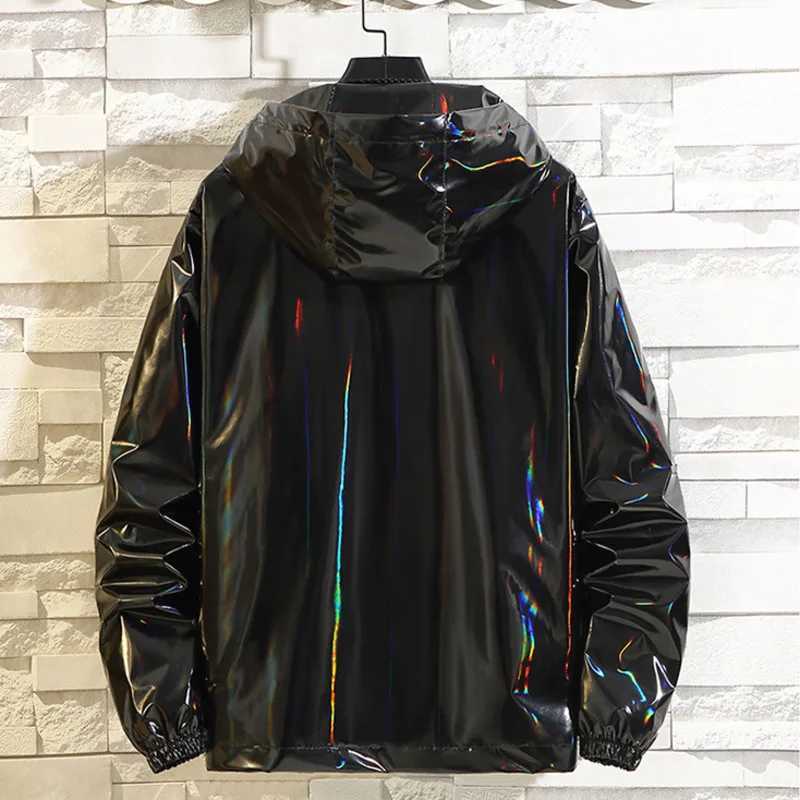 black silver shiny jacket mens bomber jacket Korean hip-hop jacket ultra-thin mens jacket and Coats street clothing hooded jacket M250331