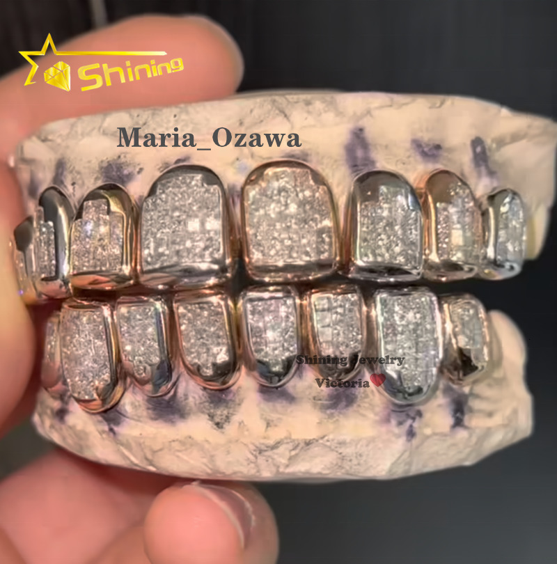Top 6 Bottom 6 Hop Iced Out VVS Invisible Setting Princess Cut Custom VVS Moissanite Diamond Grillz