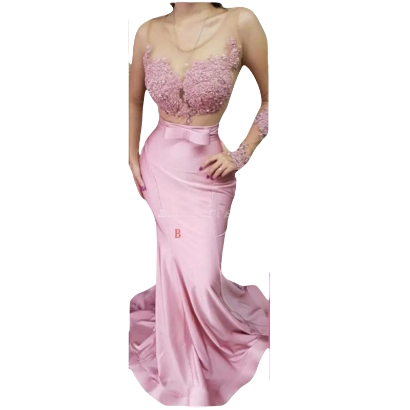 3 Styles Pink Mermaid Bridesmaid Dresses Lace Appliques Long Satin Wedding Guest Gowns Illusion Sleeve Stylish Prom Party Dress 2025