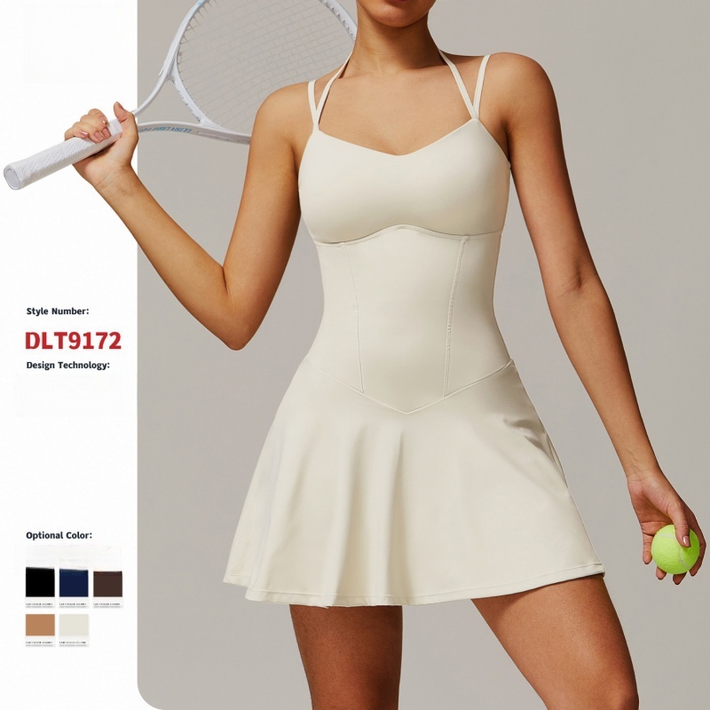 2025--Women's pocket bottom A-line short skirt Adjustable camisole dress Running sports tennis skirt