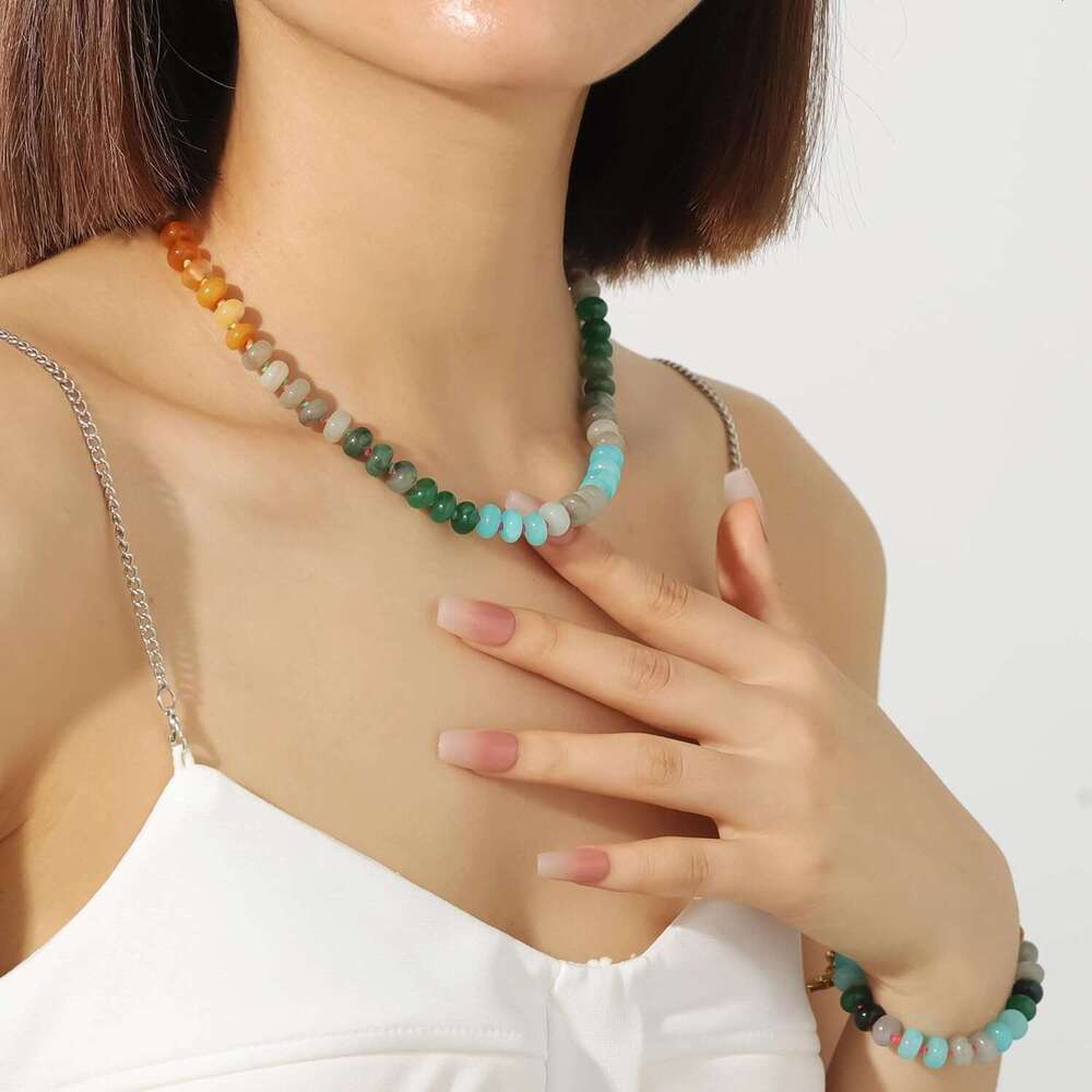 Beaded Gemstone for Women, Colorful Boho Bead Choker Natural Stone Freshwater Pearl Surfer Beach Necklace 14K Gold Plated Summer Handmade Jewelry Gift