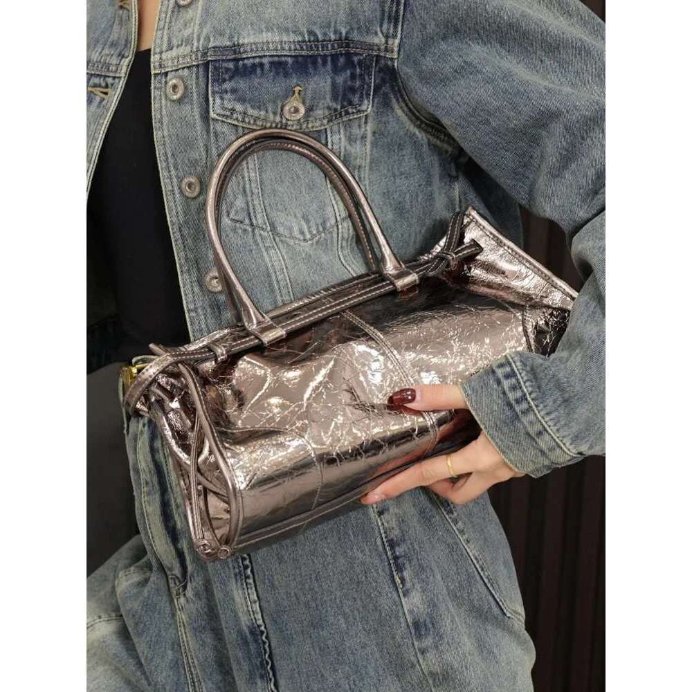 Women's Bags Women Oil Wax Cow Split Leather Moto Biker Shoulder Bag Designer Ladies Totes Handbag Casual Strap Crossbody Bags Solid Colors