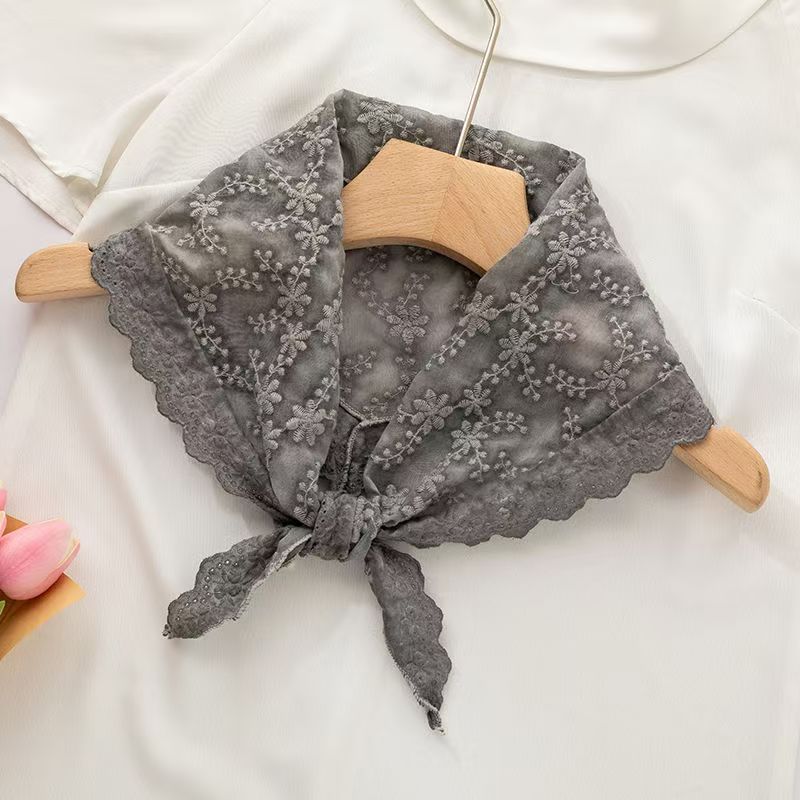 T386 Spring and summer all-match simple cotton triangle scarf women's small scarf flower embroidery decoration yellow scarf Korean version of sma