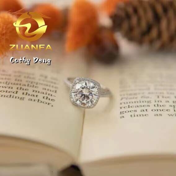 Real 18k Gold Plated 2Carat Cushion Cut VVS Halo Moissanite Engagement Ring for Women Solitaire Moissanite Diamond Promise Ring