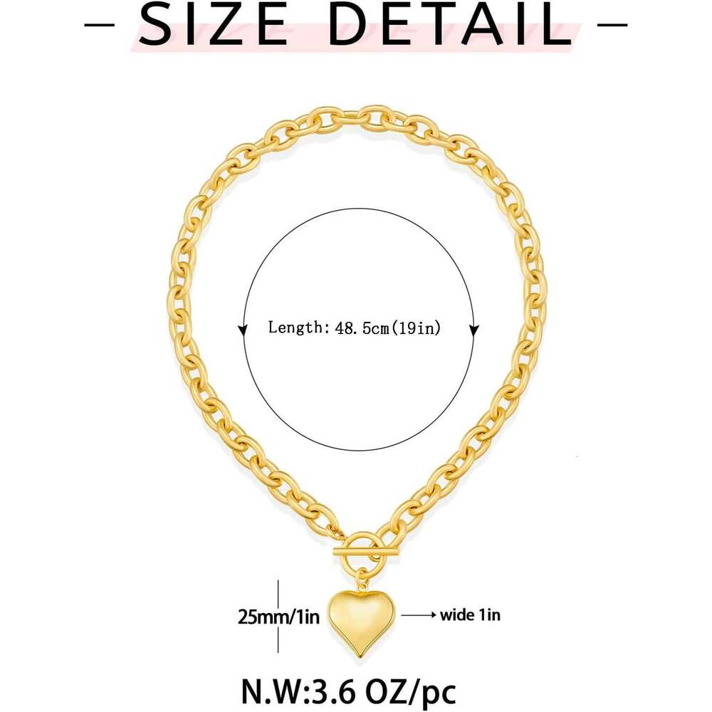for Women Puffy Pendant White Gold Thick Chunky Chain k Necklaces Heart Coin Choker Necklace