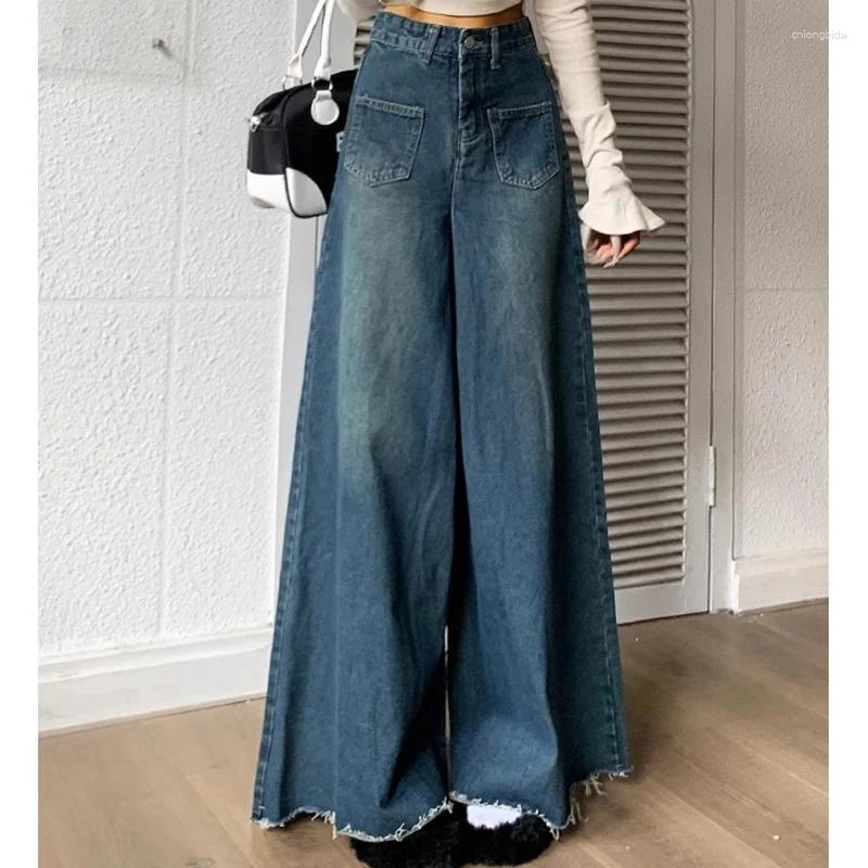 Womens Jeans Woman High Waist Punk Baggy Female Vintage Streetwear Loose Pants Girls Fashion Harajuku Blue Light Denim Trousers