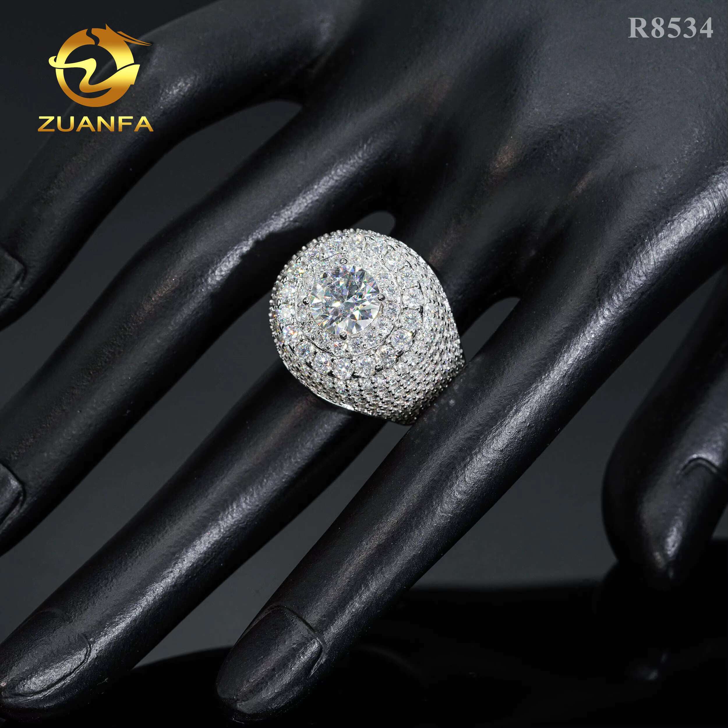 Top Sale Luxury Men Diamond 925 Sterling Silver Iced Out Fine Jewelry Solitaire Pave Moissanite Hip Hop Ring