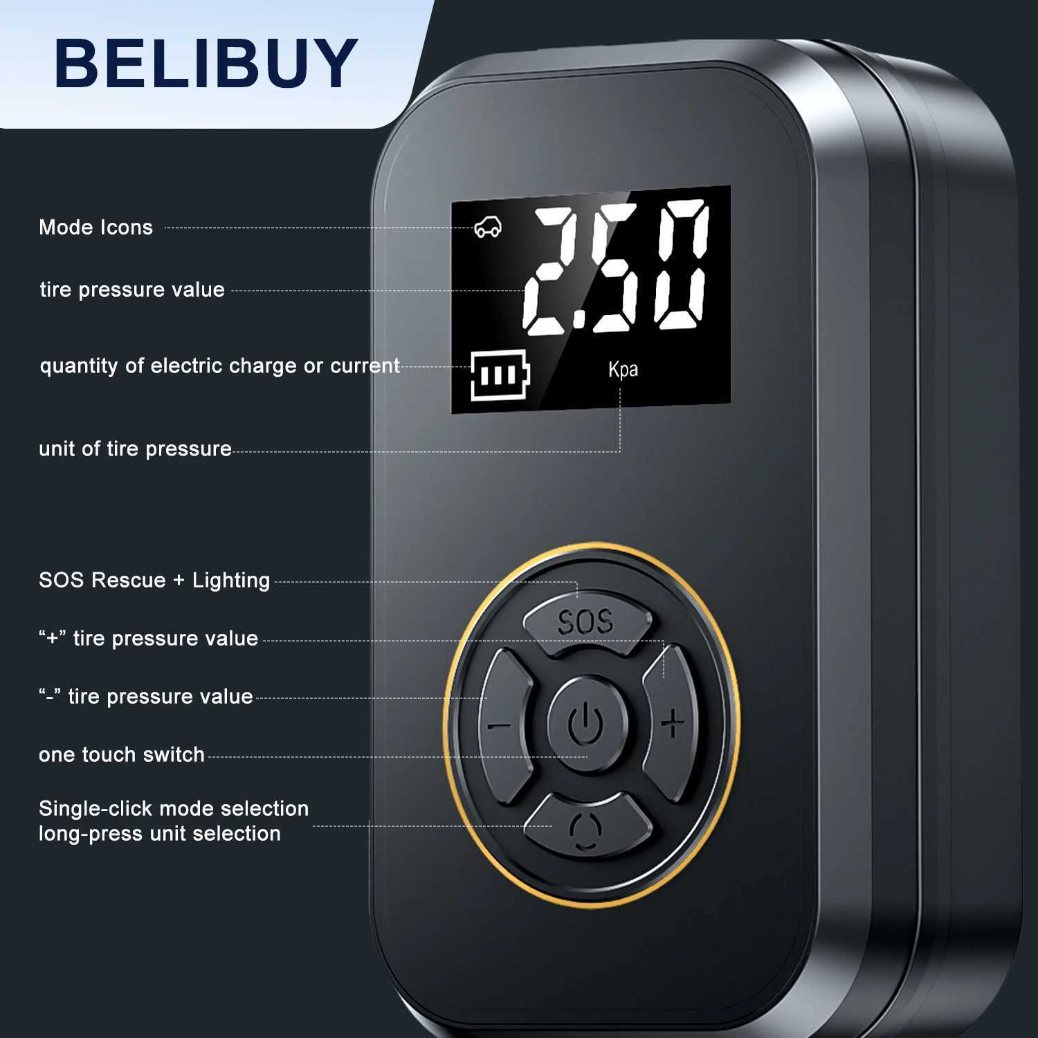 Belibuy portable tire inflator car tire inflator with digital display electric inflator mini bicycle air pump M250331