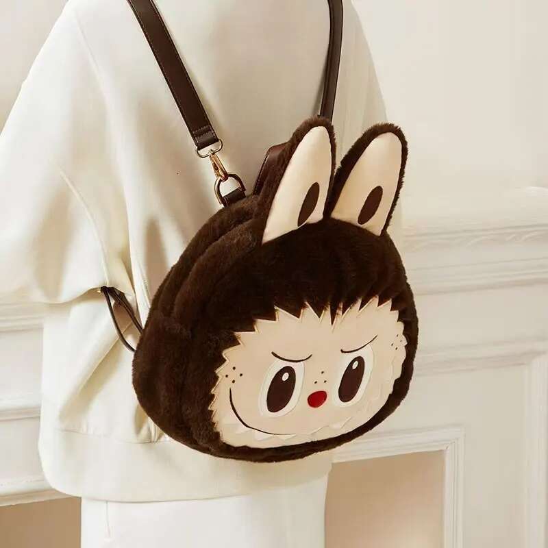 Genuine Large Capacity Lamb Wool Backpack Anime Peripheral Fashion Flip Labubu Doll Tote Bag Girl's Birthday Gift