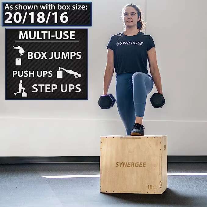 Synergee 3-in-1 plymetric training and adjustment wooden plyo box for jumping practice