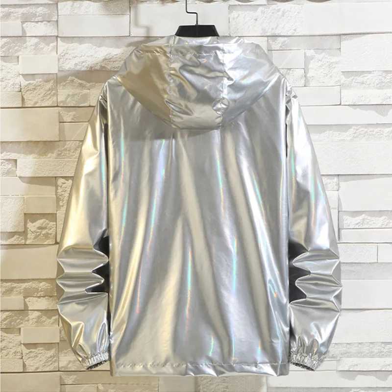 black silver shiny jacket mens bomber jacket Korean hip-hop jacket ultra-thin mens jacket and Coats street clothing hooded jacket M250331