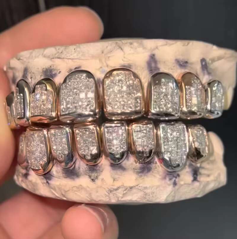 Top 6 Bottom 6 Hop Iced Out VVS Invisible Setting Princess Cut Custom VVS Moissanite Diamond Grillz
