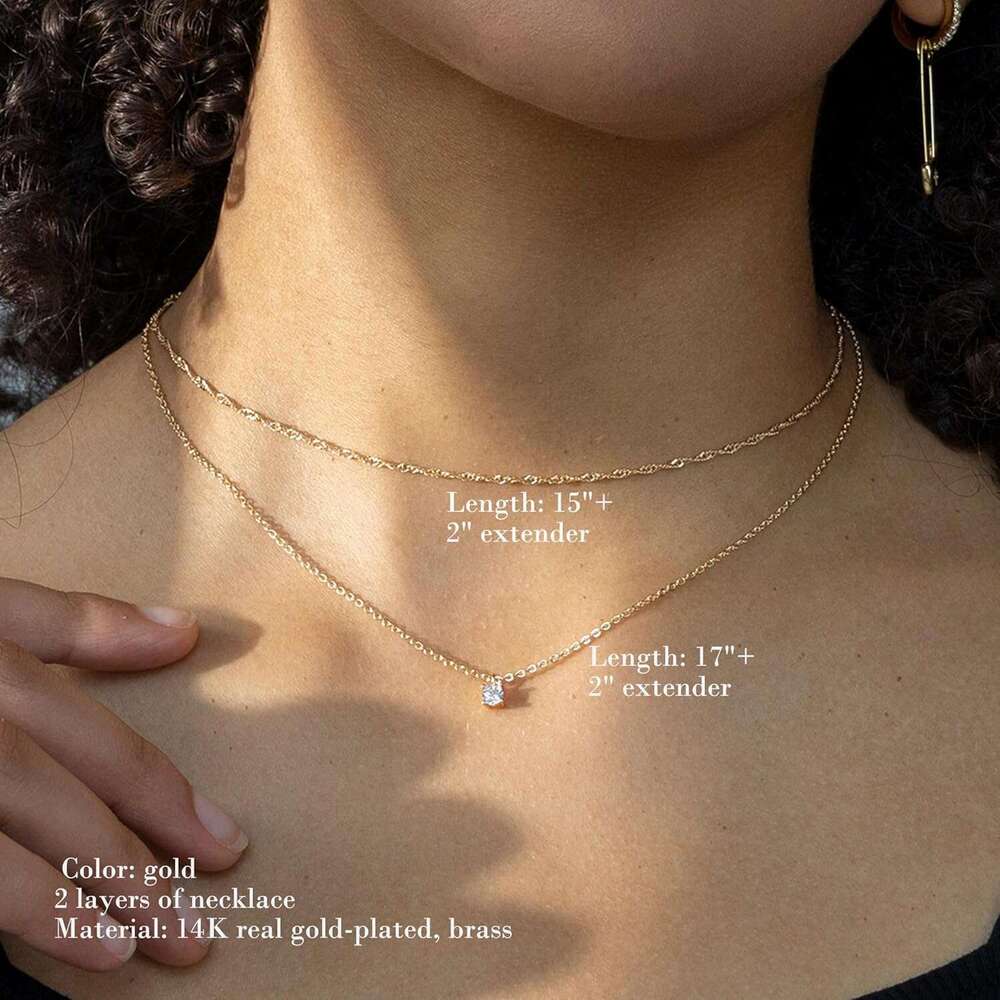 - 14K Dainty Gold Plated Layering Chokers Set Multilayer Delicate Necklace Trendy Adjustable Long Layered Necklaces for Women