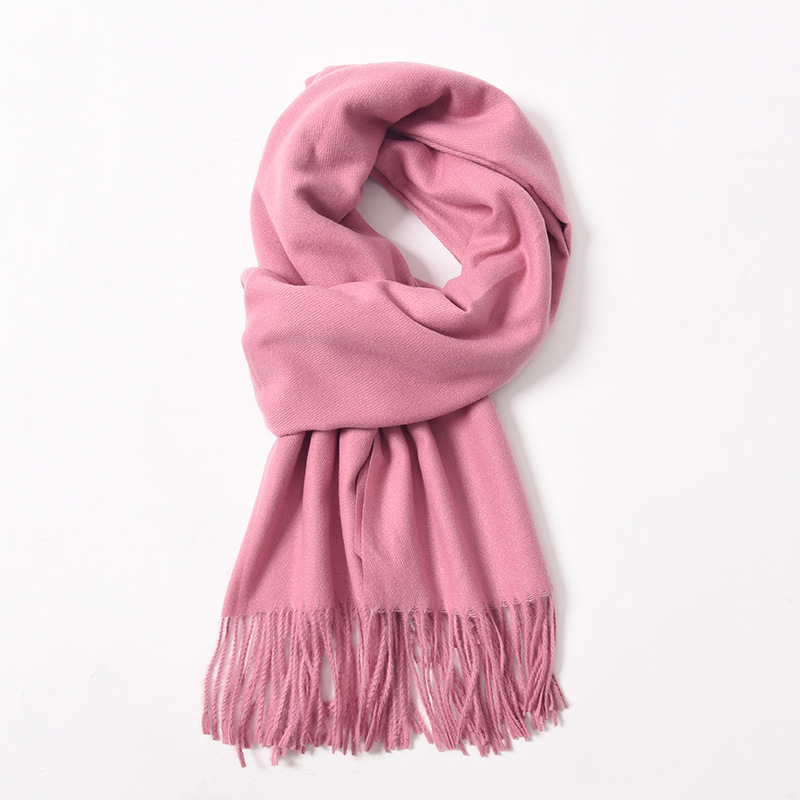 K274 Autumn and winter new solid color scarf for women simple and versatile imitation cashmere scarf sweet tassel shawl neck scarf red scarf