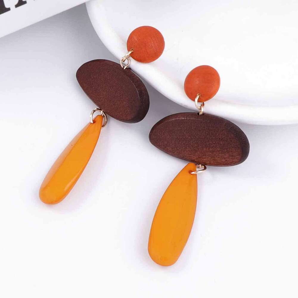 Western Vintage Minimalist Wooden Geometric Earrings Unique Long Drop Dangle Women Artistic Casual Accessories