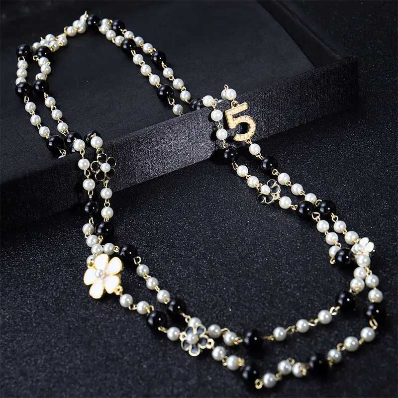 Luxury High Quality Jewelry CC Style Camellia Pearl Necklace Long Pendant Layered Collares de Moda Flower Party JewelryT250331