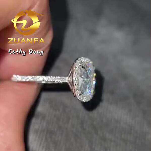 Real 18k Gold Plated 2Carat Cushion Cut VVS Halo Moissanite Engagement Ring for Women Solitaire Moissanite Diamond Promise Ring