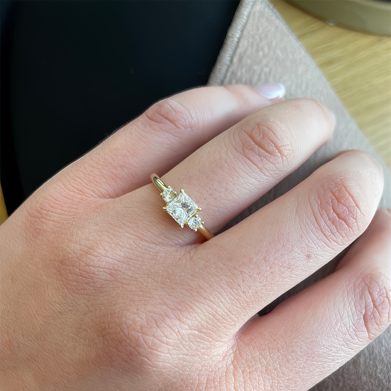 Jewelry 0.8 Carat Square Princess With Round Lad Diamond 100% Real Gold Womens Wedding Ring 14K Yellow Gold Fashion Design Engagement Ring For Women