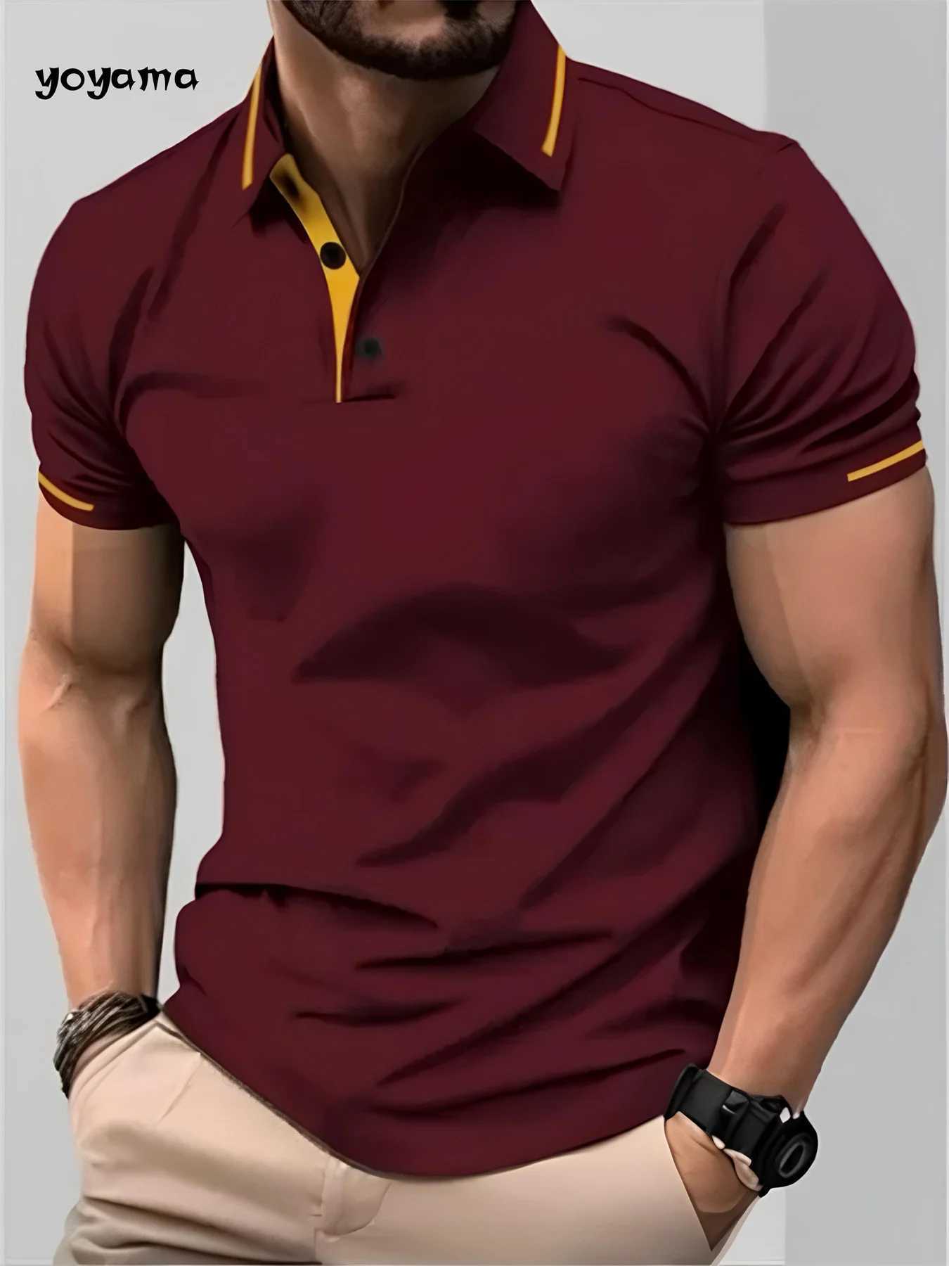 Mens polo shirt simple solid color short sleeved polo shirt breathable lapel top summer mens business casual clothingXJ250331