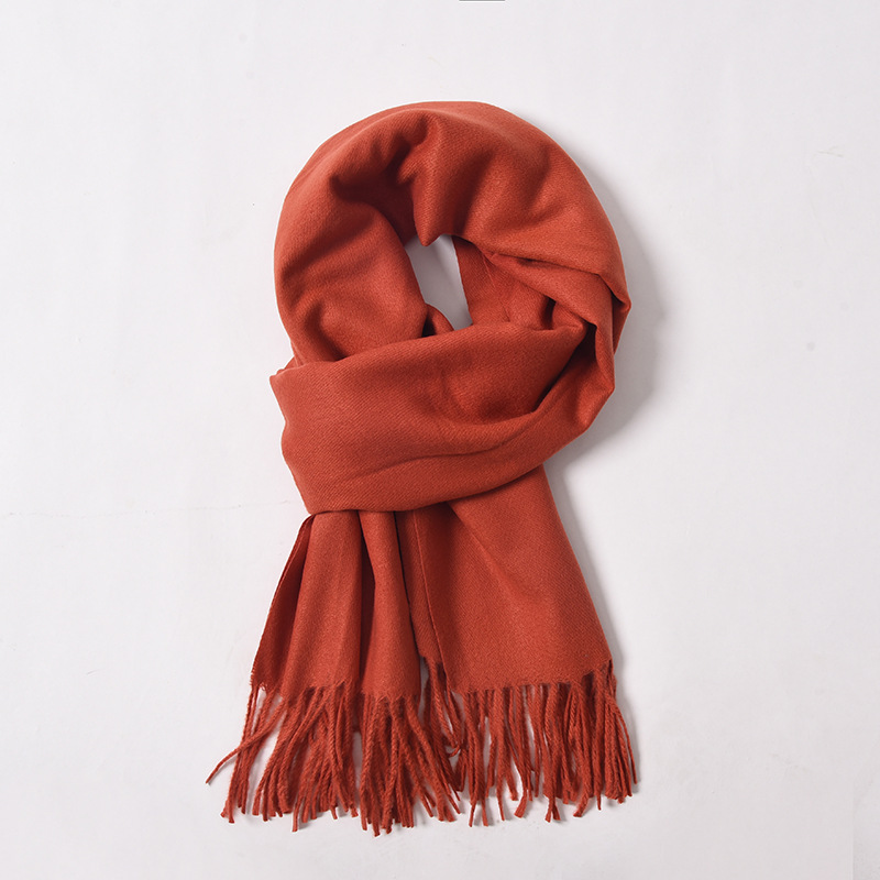 K274 Autumn and winter new solid color scarf for women simple and versatile imitation cashmere scarf sweet tassel shawl neck scarf red scarf