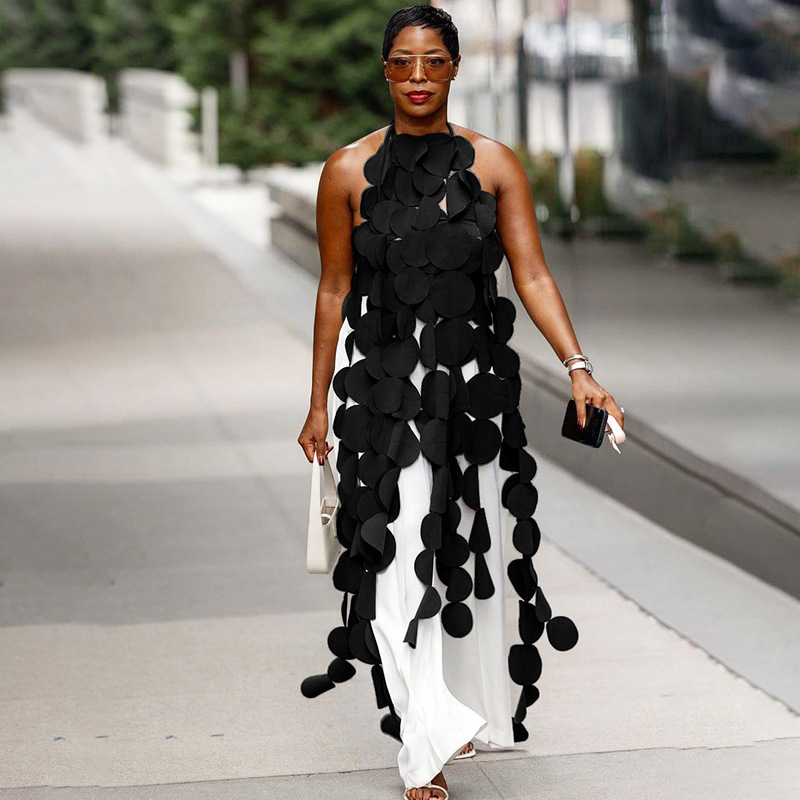 Women's Tanks & Camis Patchwork Dot Dresses For Women Halter Sleeveless High Waist Sexy Solid Chic Irregular Dress Female Fashion Clothes