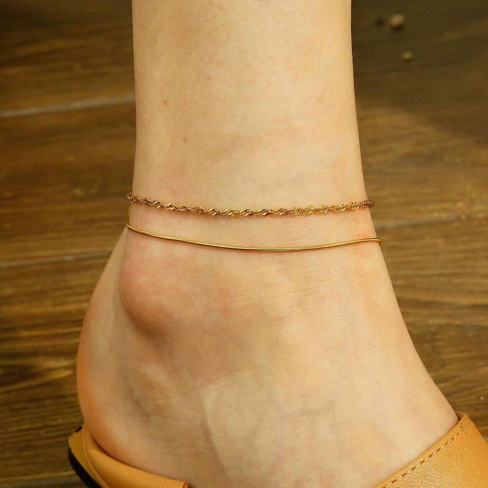 Ankle Bracelets Waterproof, Gold Plated Layered Thin Snake Chain Herringbone Anklets Non Tarnish Stainless Steel Dainty Summer Jewelry Set Gift For Wo