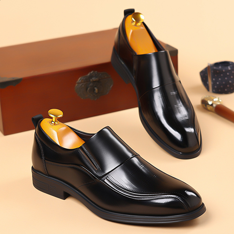 MenS Business Leather Shoes Dress Walking Shoes Light Breathable Casual Loafers Pu Leather Shoes Black Men Shoes Big Size 240605