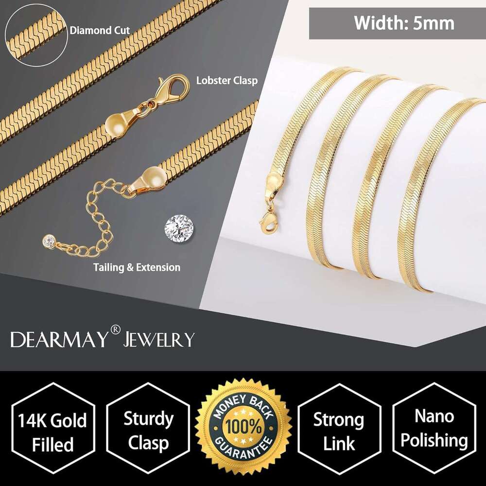 14K Women, Dainty Gold Herringbone Choker Necklace Women Thin Layered Chunky Snake Chain Necklaces Jewelry for Teen Gifts