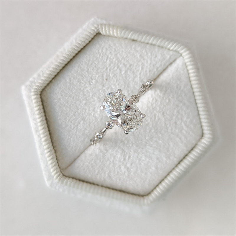 Jewelry 18K White Gold 2.0 Carat Oval Cut Lab Diamond Engagement Ring For Women IGI Certificate CVD HPHT E VS1 Diamond Wedding Gold Ring