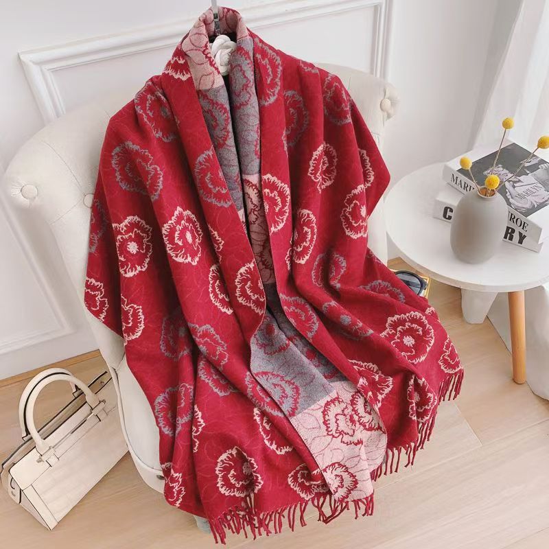 T389 solid color soft waxy cashmere scarf female autumn and winter plus velvet thickened Korean style all-match couple student warm neck scarf