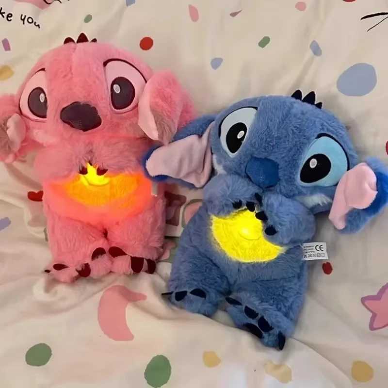 Disney 30cm Sewing Baby Breathing Anxiety Sleep Toy Lilo Angel Plush Doll Lighting Music Baby Sleep Companion Childrens Gift Z250314