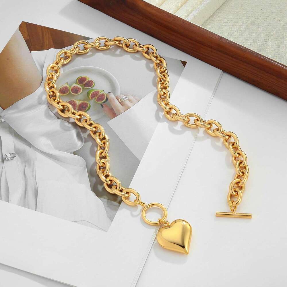 for Women Puffy Pendant White Gold Thick Chunky Chain k Necklaces Heart Coin Choker Necklace