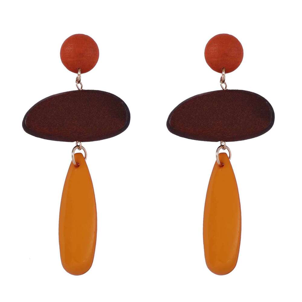 Western Vintage Minimalist Wooden Geometric Earrings Unique Long Drop Dangle Women Artistic Casual Accessories