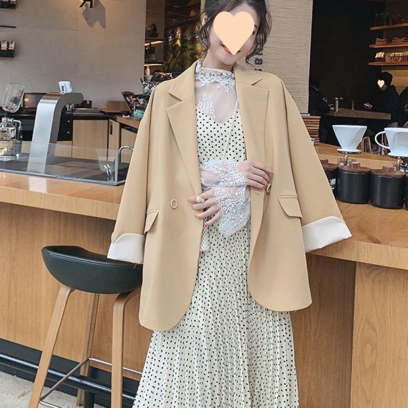 M3301Chic Female Korean Inspired Lightweight Pink Two-Piece Set Casually Stylish Double-Breasted Coat for Students