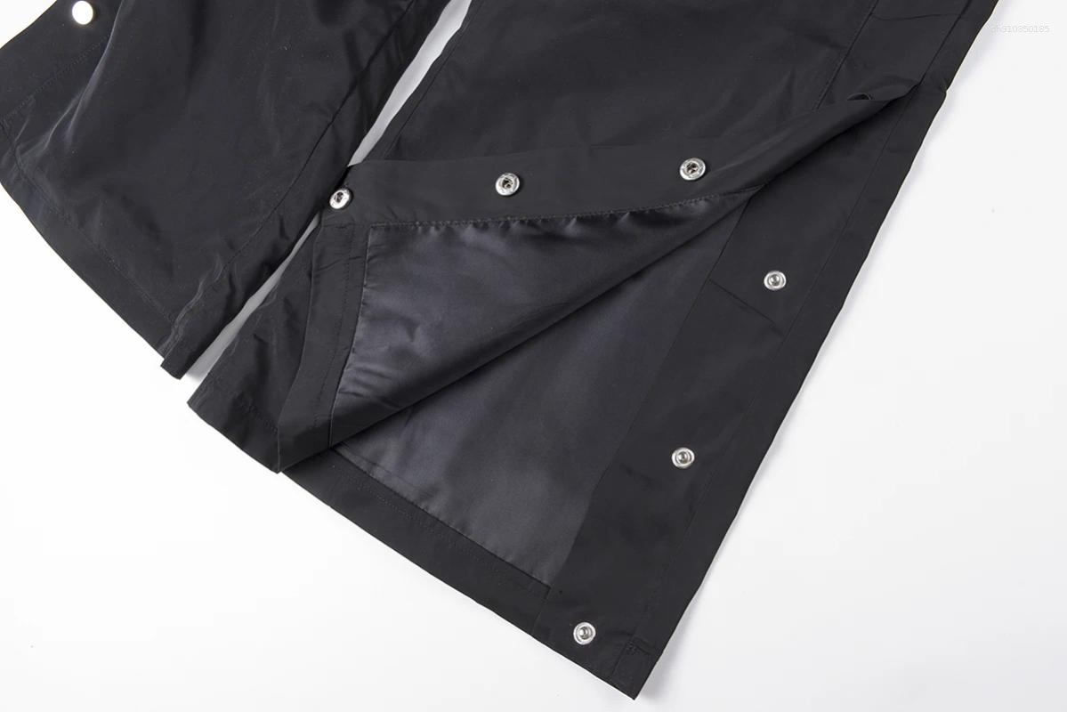 Mens Pants Side Button Embroidery Casual Sport Mens Streetwear Black Windbreaker Baggy Drawstring Trousers Oversized Cargos