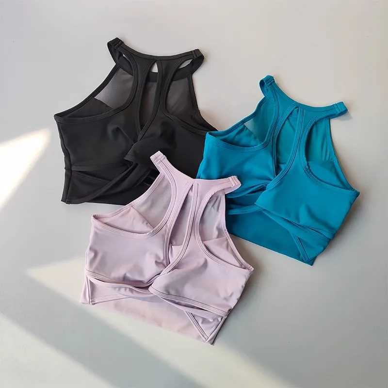 Womens mesh sports bra quick drying yoga suit vest sexy back party pad chest running fitness suitXJ250410