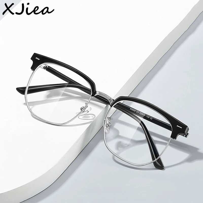 XJiea photoelectric anti blue light glasses mens fashionable rectangular semi frameless glasses womens office computer goggles M250331