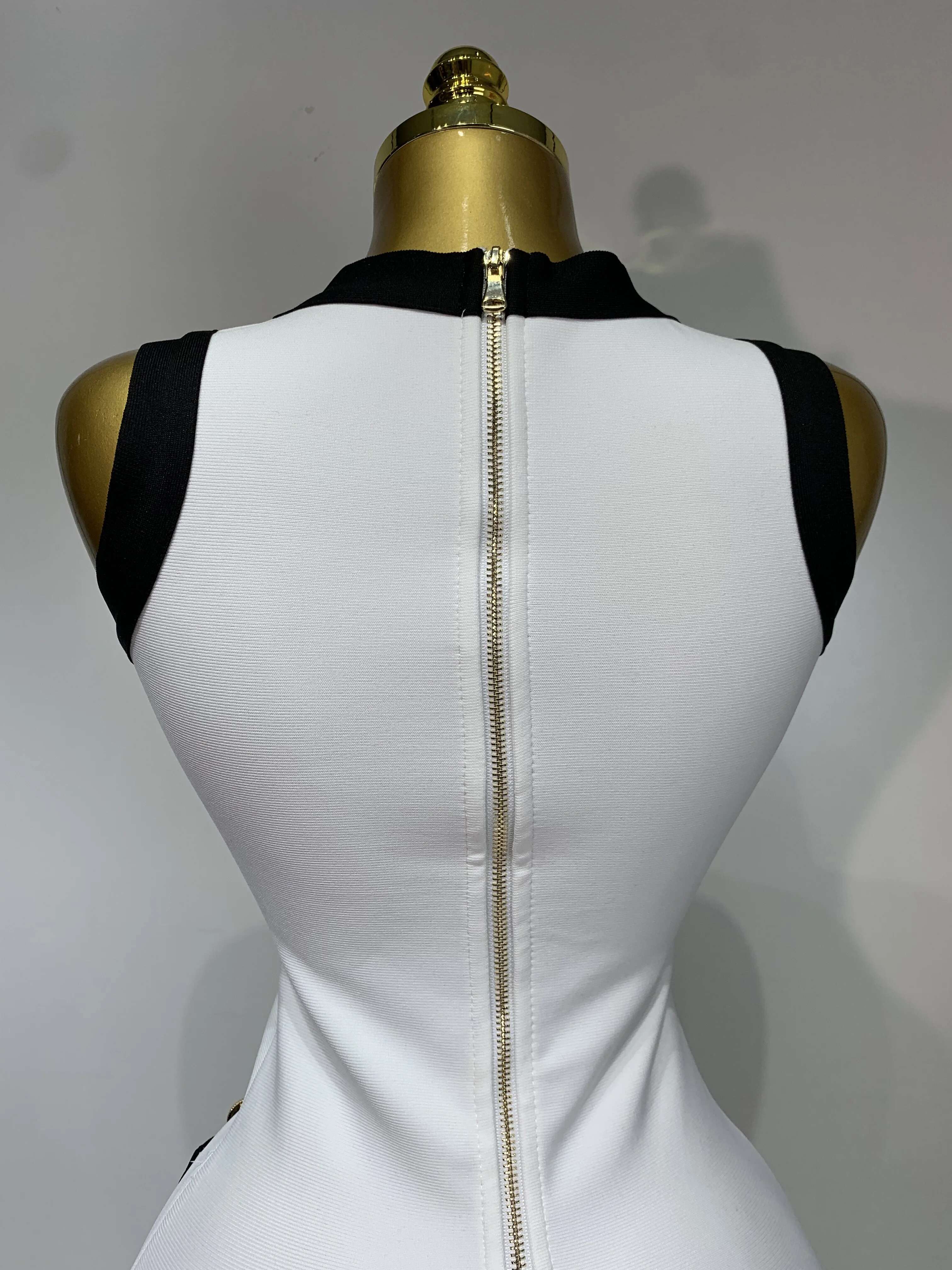 Women Sexy Backless Black White Button Mini Bandage Short Celebrity Elegant Evening Party Holiday Club Dress