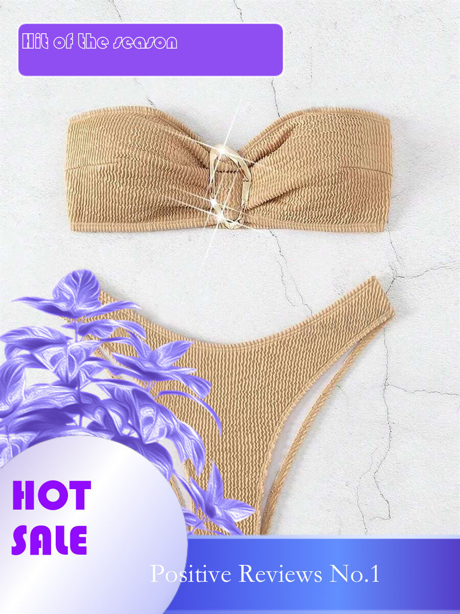 Dongdumaoyi Sexy Bandeau Bikini Set Women Brown Metal Bow Ornaments Push Up Micro Swimwear Brazilian Summer Beach Bathing Suit Swimsuit