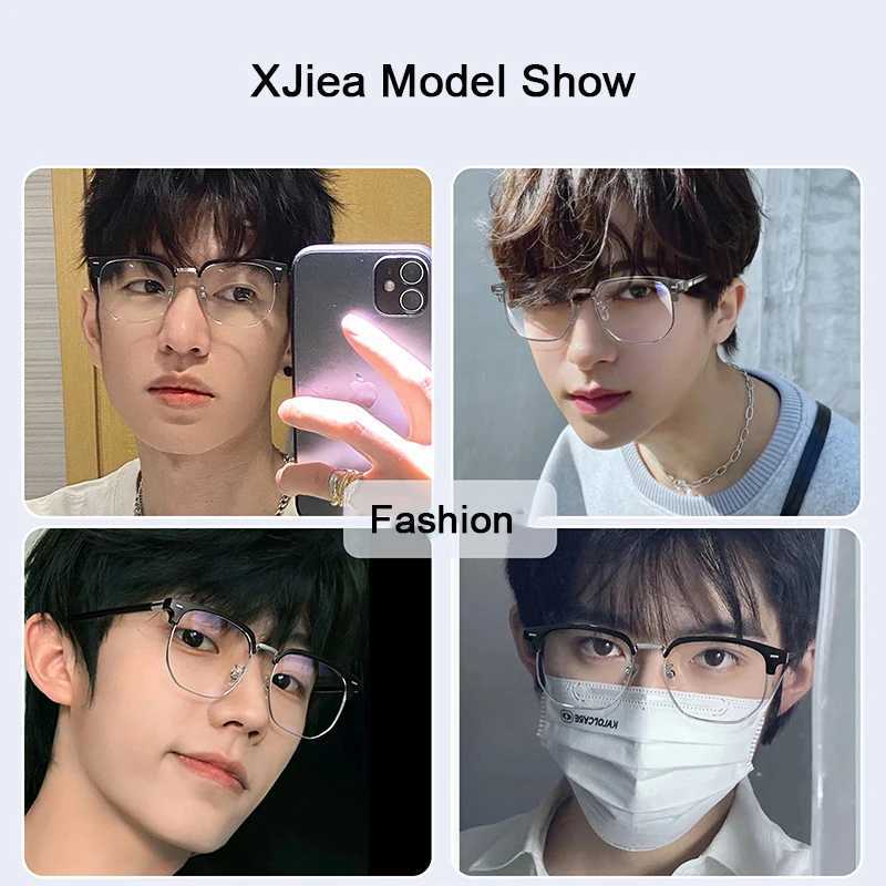 XJiea photoelectric anti blue light glasses mens fashionable rectangular semi frameless glasses womens office computer goggles M250331