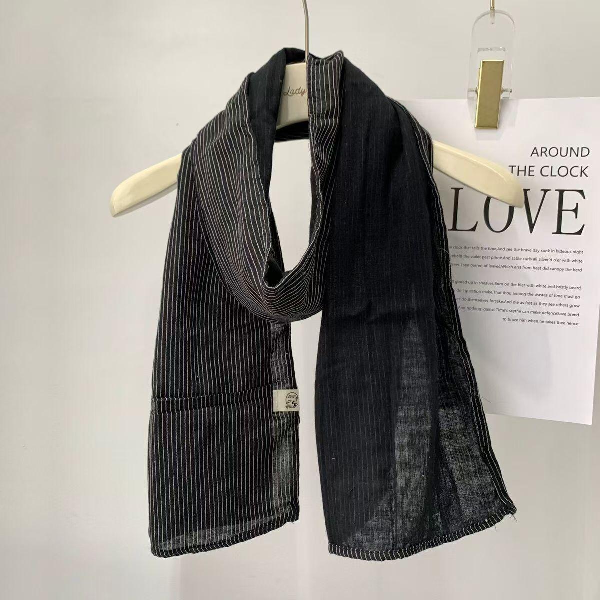 T388 Korean style niche versatile cotton and linen narrow short striped scarf for men and women fashionable simple decorative long versatile early spr